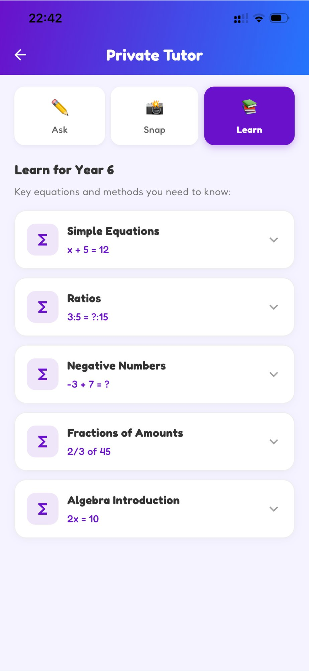 Learn curriculum for your year